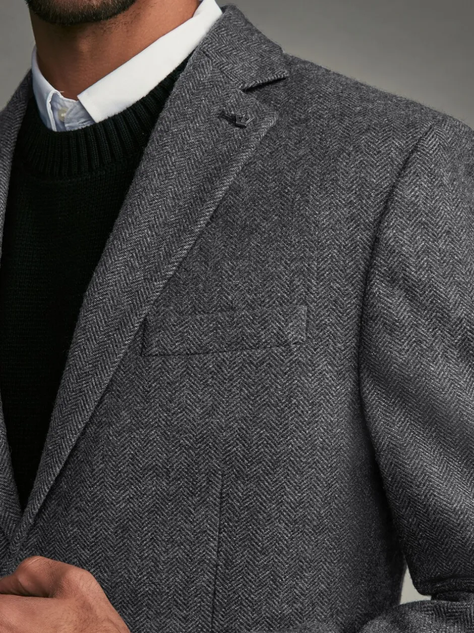 Blazers En Business-Jasjes|Next - Normale Pasvorm - Blazer met visgraatmotief en hoog wolgehalte Antraciet