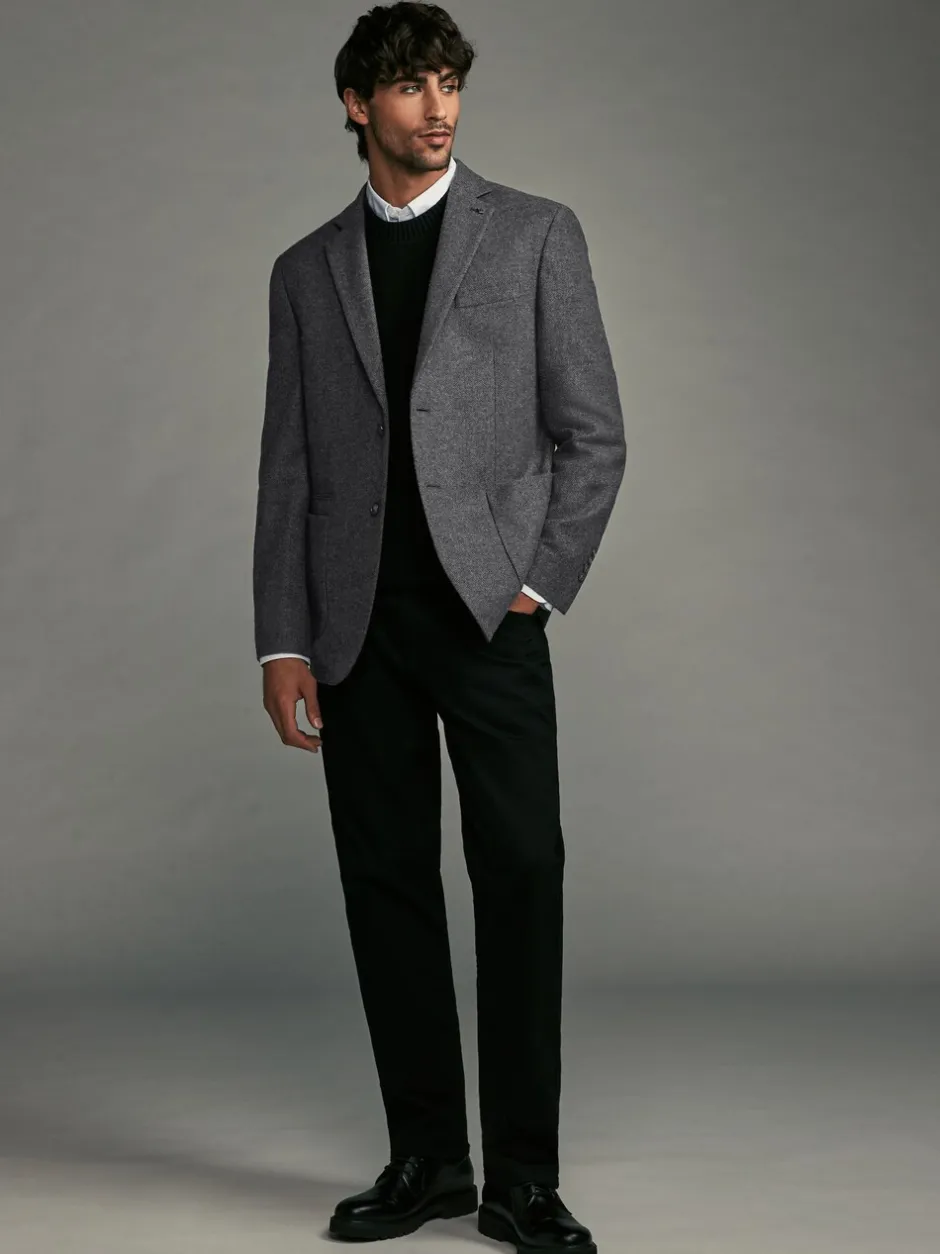 Blazers En Business-Jasjes|Next - Normale Pasvorm - Blazer met visgraatmotief en hoog wolgehalte Antraciet