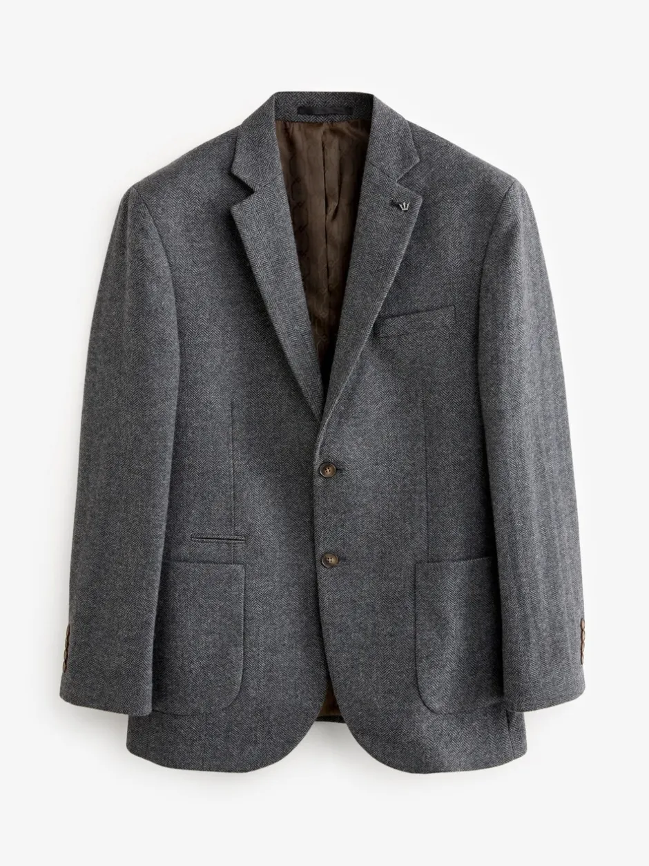 Blazers En Business-Jasjes|Next - Normale Pasvorm - Blazer met visgraatmotief en hoog wolgehalte Antraciet