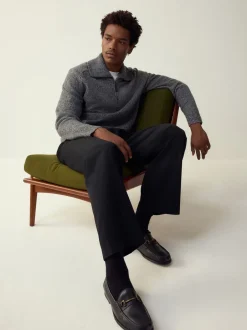Gebreide Kleding|Next - Quarter Zip Neck Jumper with Wool Antraciet