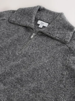 Gebreide Kleding|Next - Quarter Zip Neck Jumper with Wool Antraciet