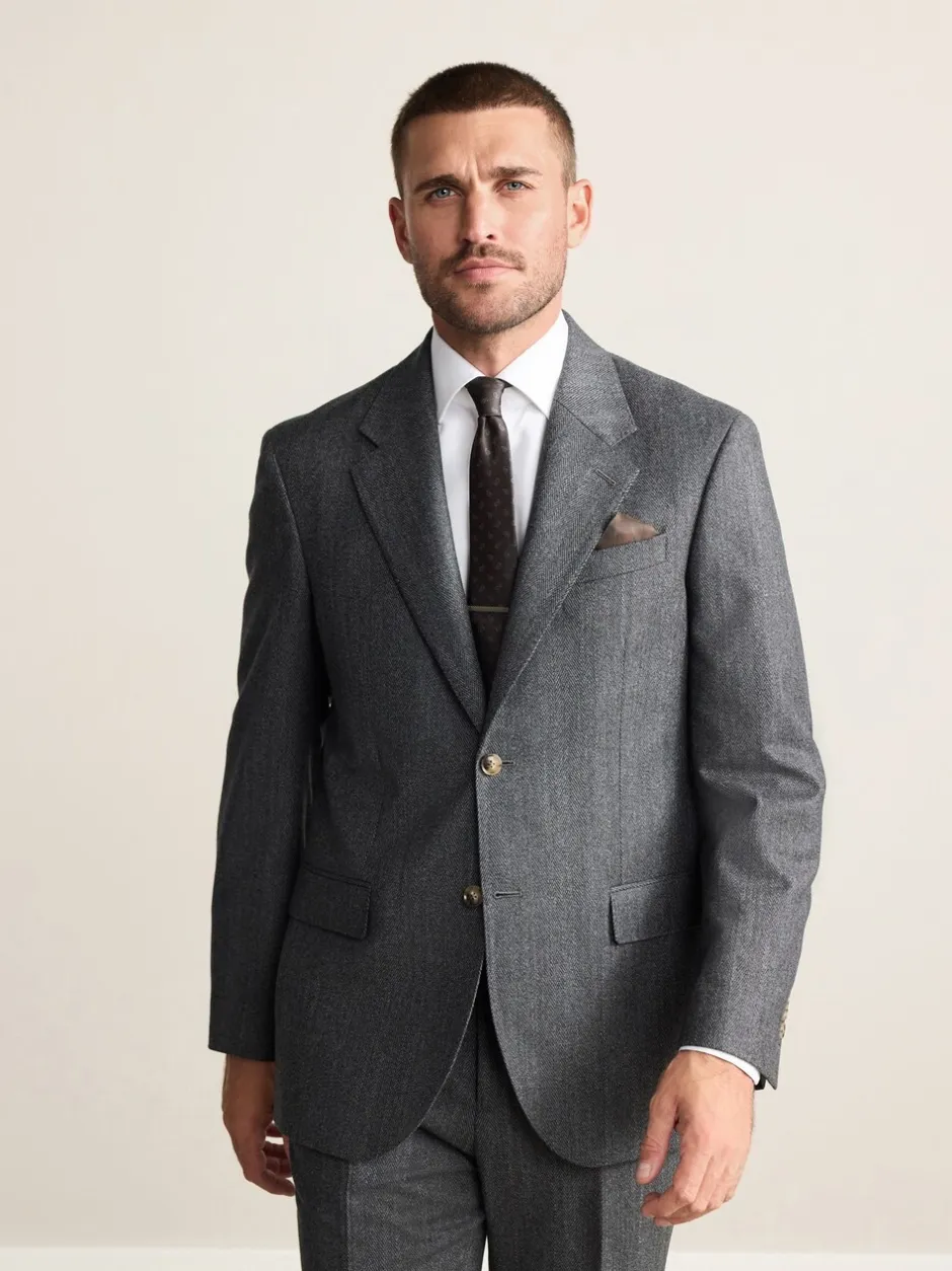Pakken|Next Antraciet - Regular Fit Signature Marzotto 100% Italian Wool Herringbone Suit Jacket