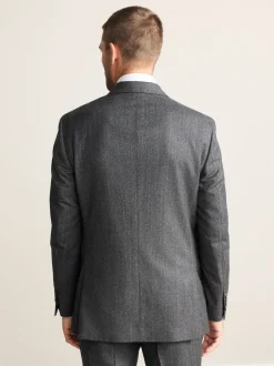 Pakken|Next Antraciet - Regular Fit Signature Marzotto 100% Italian Wool Herringbone Suit Jacket