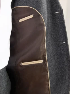 Pakken|Next Antraciet - Regular Fit Signature Marzotto 100% Italian Wool Herringbone Suit Jacket