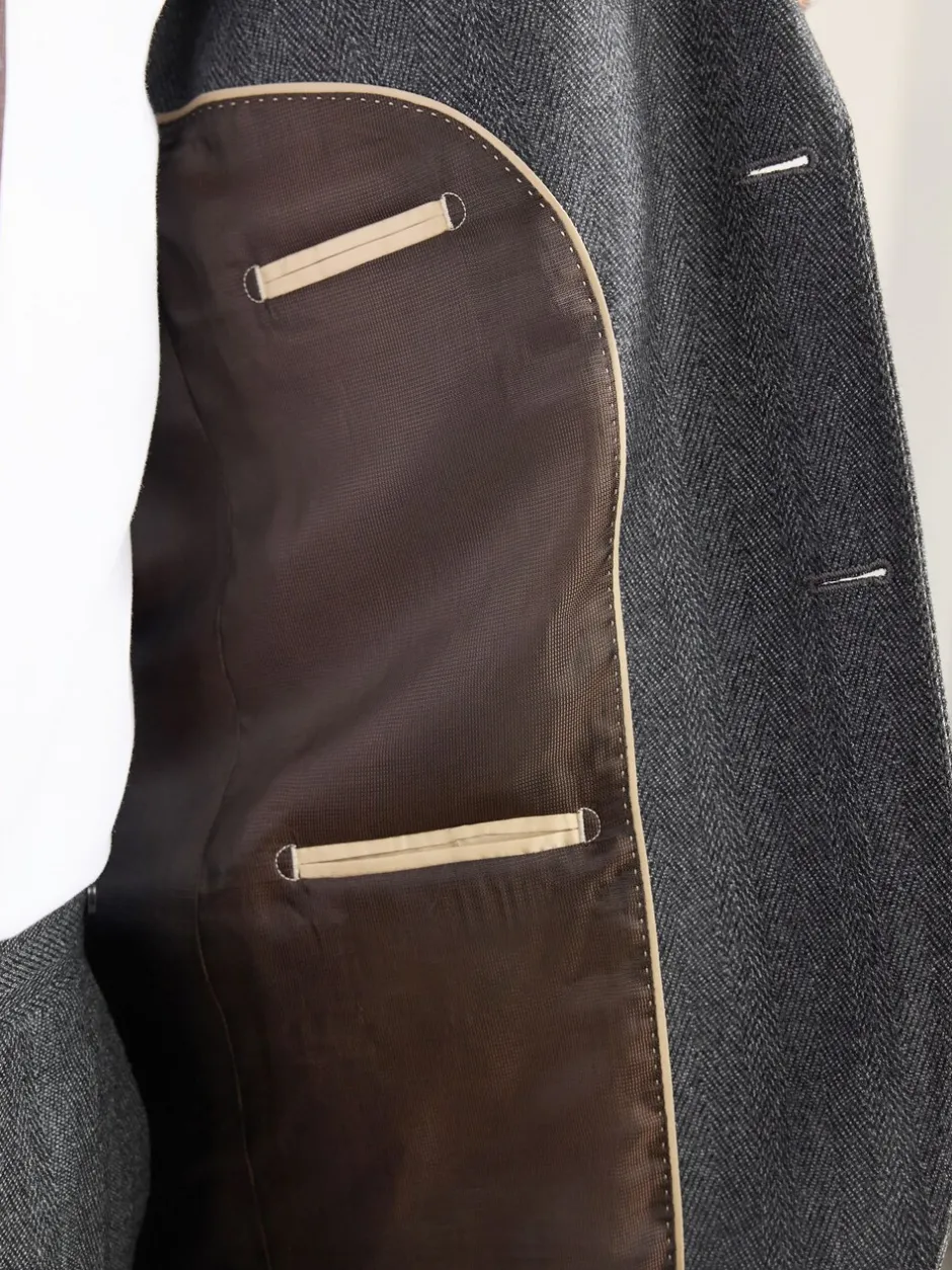 Pakken|Next Antraciet - Regular Fit Signature Marzotto 100% Italian Wool Herringbone Suit Jacket