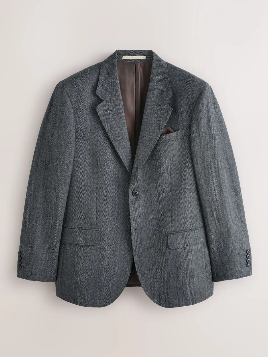 Pakken|Next Antraciet - Regular Fit Signature Marzotto 100% Italian Wool Herringbone Suit Jacket