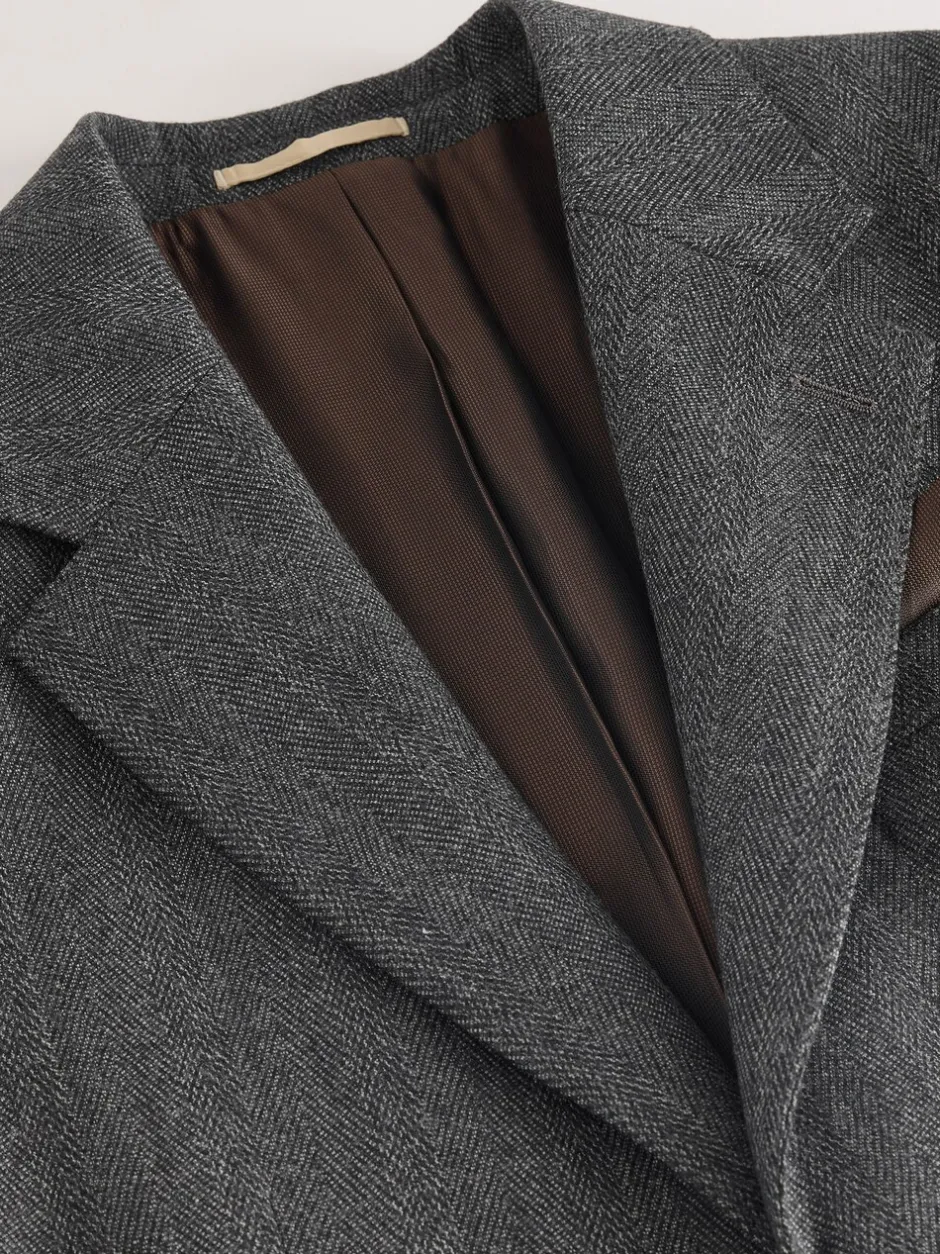 Pakken|Next Antraciet - Regular Fit Signature Marzotto 100% Italian Wool Herringbone Suit Jacket