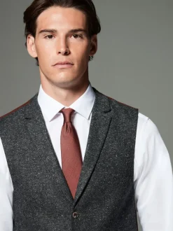 Vesten|Next Antraciet - Regular Fit Wollen Blend Getrimd Kostuum Waistcoat