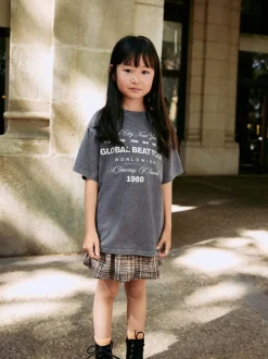 Shorts En Rokken|Next Antraciet - Set van oversized T-shirt en geruite rok (3-16jr)