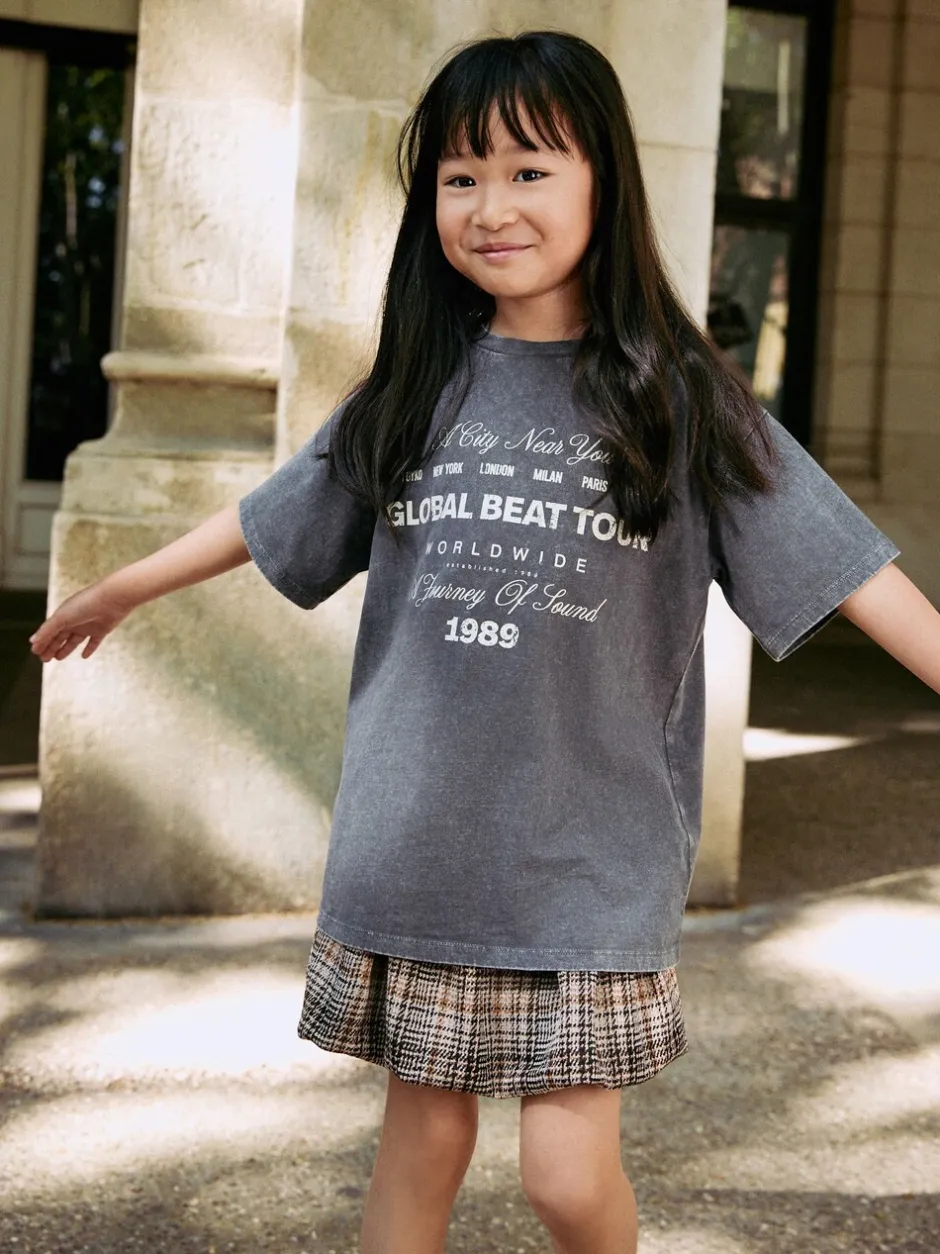 Shorts En Rokken|Next Antraciet - Set van oversized T-shirt en geruite rok (3-16jr)
