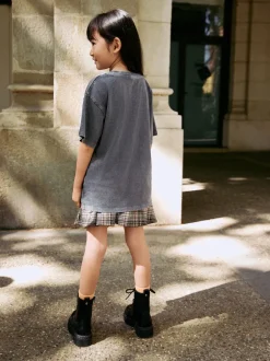 Shorts En Rokken|Next Antraciet - Set van oversized T-shirt en geruite rok (3-16jr)