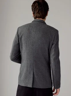 Blazers En Business-Jasjes|Next - Slim Fit - Blazer met visgraatmotief en hoog wolgehalte Antraciet