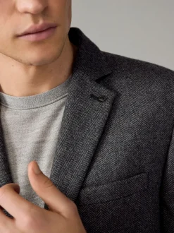 Blazers En Business-Jasjes|Next - Slim Fit - Blazer met visgraatmotief en hoog wolgehalte Antraciet