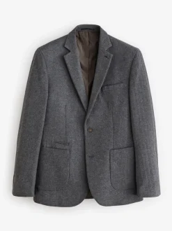 Blazers En Business-Jasjes|Next - Slim Fit - Blazer met visgraatmotief en hoog wolgehalte Antraciet