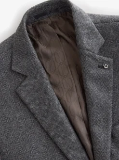 Blazers En Business-Jasjes|Next - Slim Fit - Blazer met visgraatmotief en hoog wolgehalte Antraciet