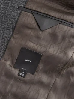 Blazers En Business-Jasjes|Next - Slim Fit - Blazer met visgraatmotief en hoog wolgehalte Antraciet