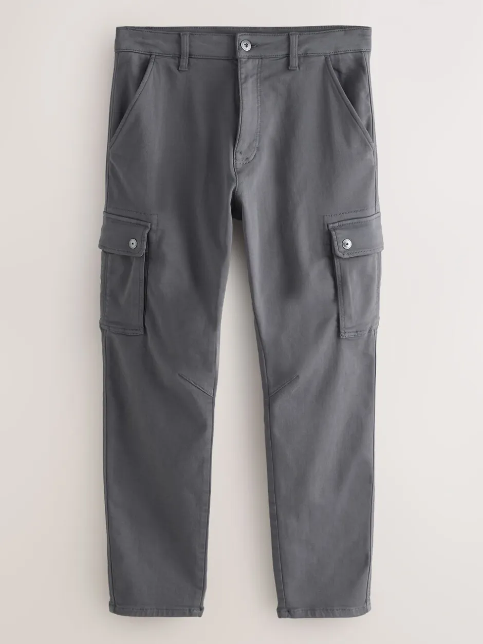 Broeken En Chino's*Next - Slim Fit Motionflex Strech Cargo Trousers Antraciet