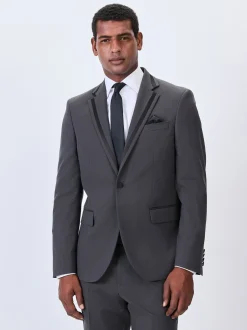 Smokings En Feestkleding*Next Antraciet - Strakke Pasvorm - Inset Lapel Detail Tuxedo Suit Jacket