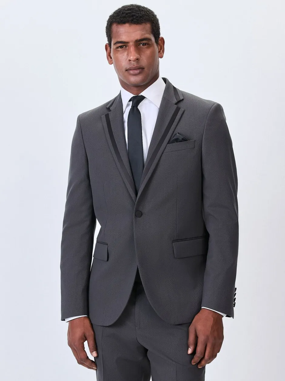 Smokings En Feestkleding*Next Antraciet - Strakke Pasvorm - Inset Lapel Detail Tuxedo Suit Jacket
