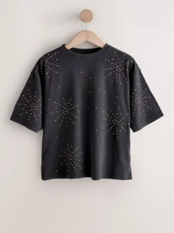 Tops En T-Shirts*Next Antraciet - Studded Embellished Crew Neck T-Shirt