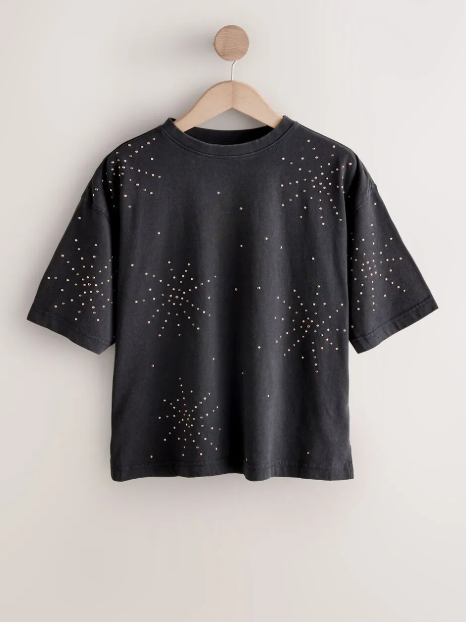 Tops En T-Shirts*Next Antraciet - Studded Embellished Crew Neck T-Shirt