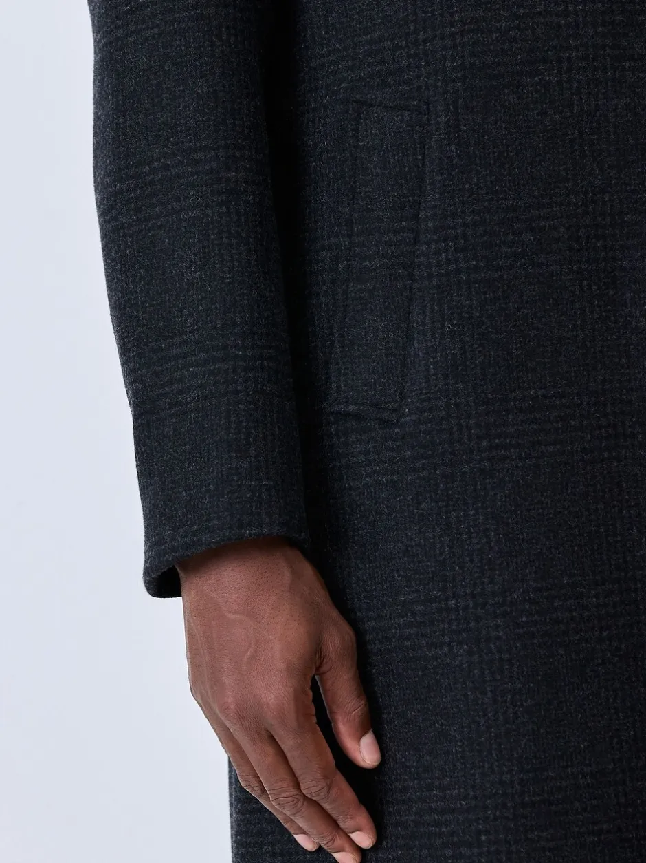 Jassen En Jacks|Next Antraciet - Wool Rich Check Epsom Coat With Fur Trim Lapel