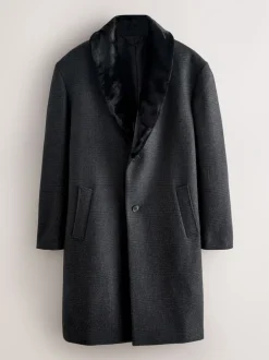 Jassen En Jacks|Next Antraciet - Wool Rich Check Epsom Coat With Fur Trim Lapel