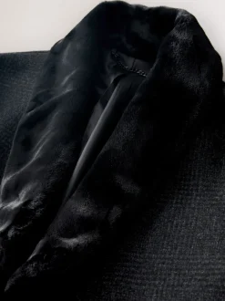 Jassen En Jacks|Next Antraciet - Wool Rich Check Epsom Coat With Fur Trim Lapel