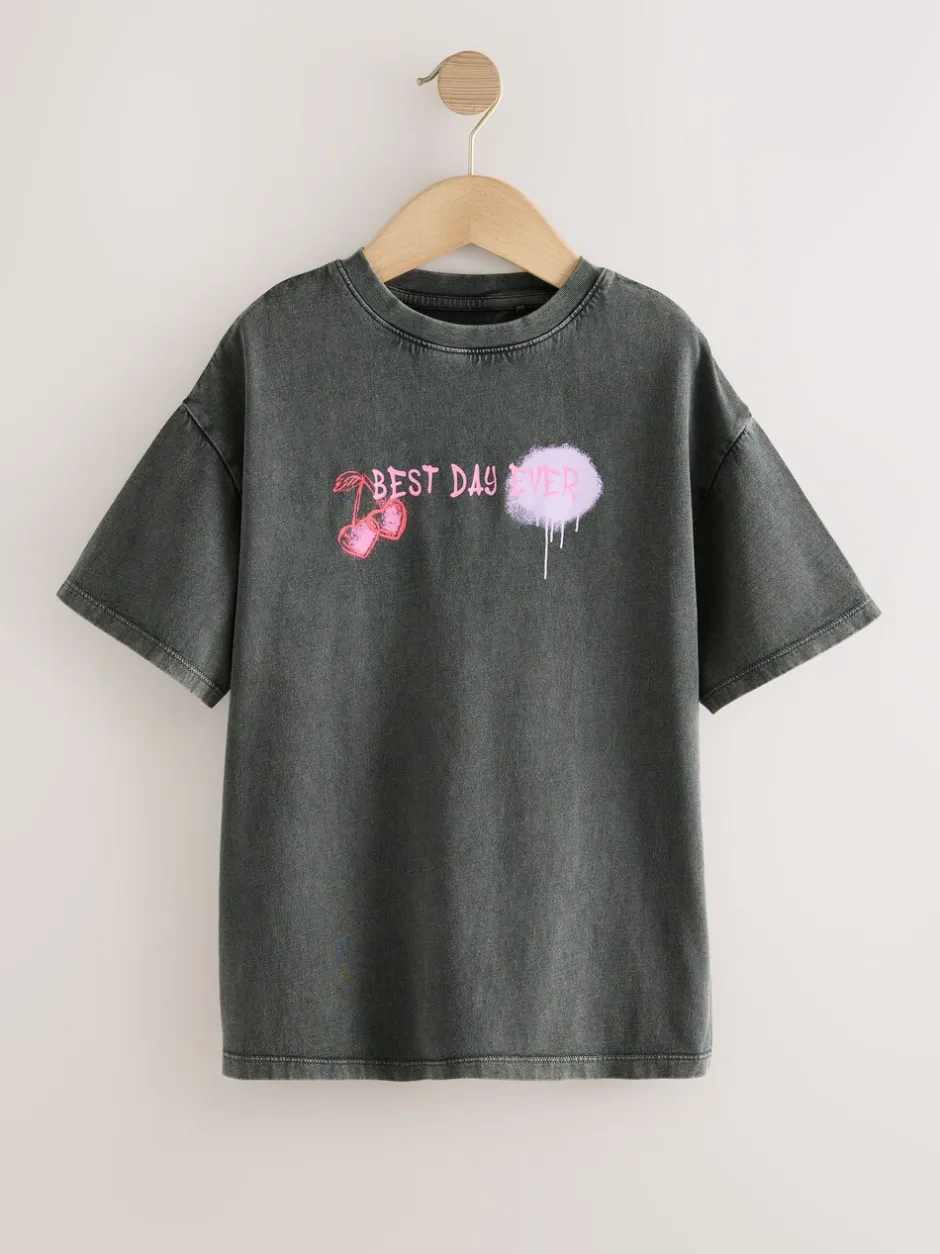 Tops|T-Shirts|Next Antraciet graffiti - Oversized T-shirt met grafische print (3-16jr)