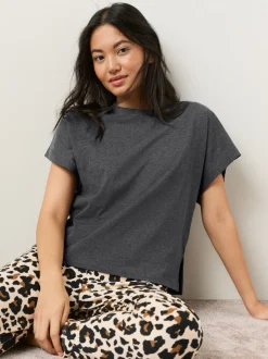 Pyjama's|Loungewear|Next Antraciet met luipaardprint - Pyjama met korte mouwen