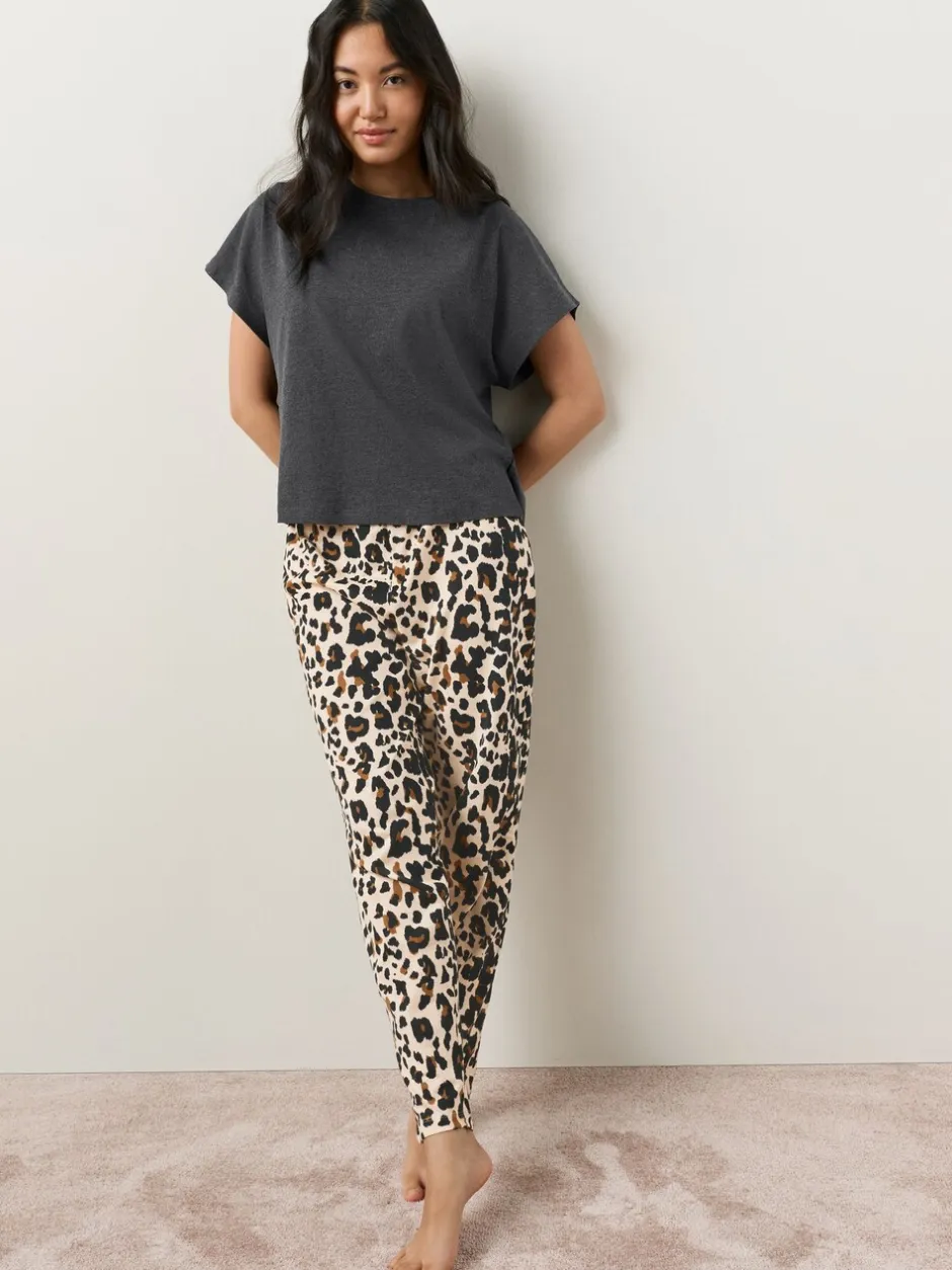 Pyjama's|Loungewear|Next Antraciet met luipaardprint - Pyjama met korte mouwen