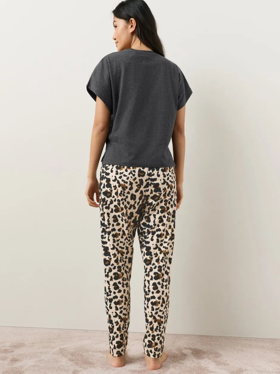 Pyjama's|Loungewear|Next Antraciet met luipaardprint - Pyjama met korte mouwen