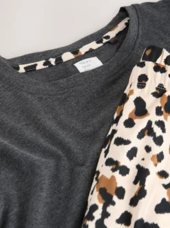 Pyjama's|Loungewear|Next Antraciet met luipaardprint - Pyjama met korte mouwen