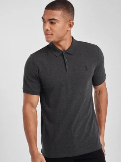 Poloshirts|Next Antracietgrijs - Slim Fit - Piqué poloshirt met korte mouwen