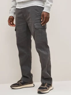 Broeken En Chino's|Next Antracietgrijs - Straight fit - Katoenen cargostretchbroek
