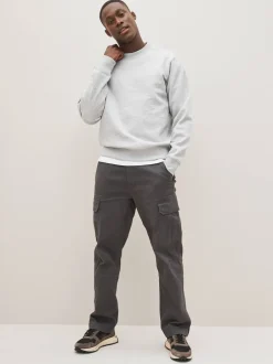 Broeken En Chino's|Next Antracietgrijs - Straight fit - Katoenen cargostretchbroek