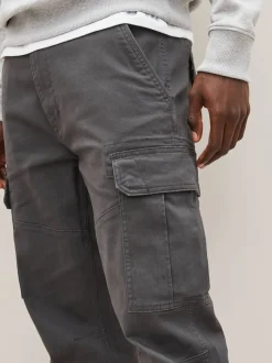 Broeken En Chino's|Next Antracietgrijs - Straight fit - Katoenen cargostretchbroek