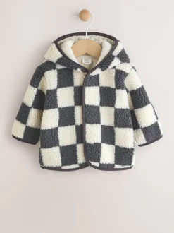 Jassen, Jacks En Kinderwagenpakjes|Jassen En Jacks|Next - Baby borg jack met capuchon (0-18mnd) Antracietgrijs dambordpatroon