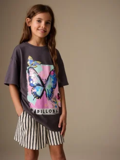 T-Shirts*Next Antracietgrijs vlinder - Sequin Oversized T-Shirt (3-16yrs)