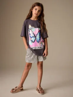 T-Shirts*Next Antracietgrijs vlinder - Sequin Oversized T-Shirt (3-16yrs)