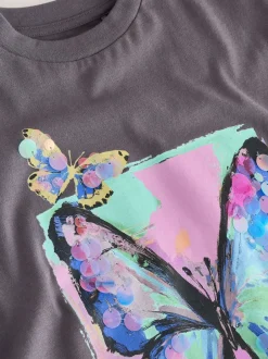 T-Shirts*Next Antracietgrijs vlinder - Sequin Oversized T-Shirt (3-16yrs)