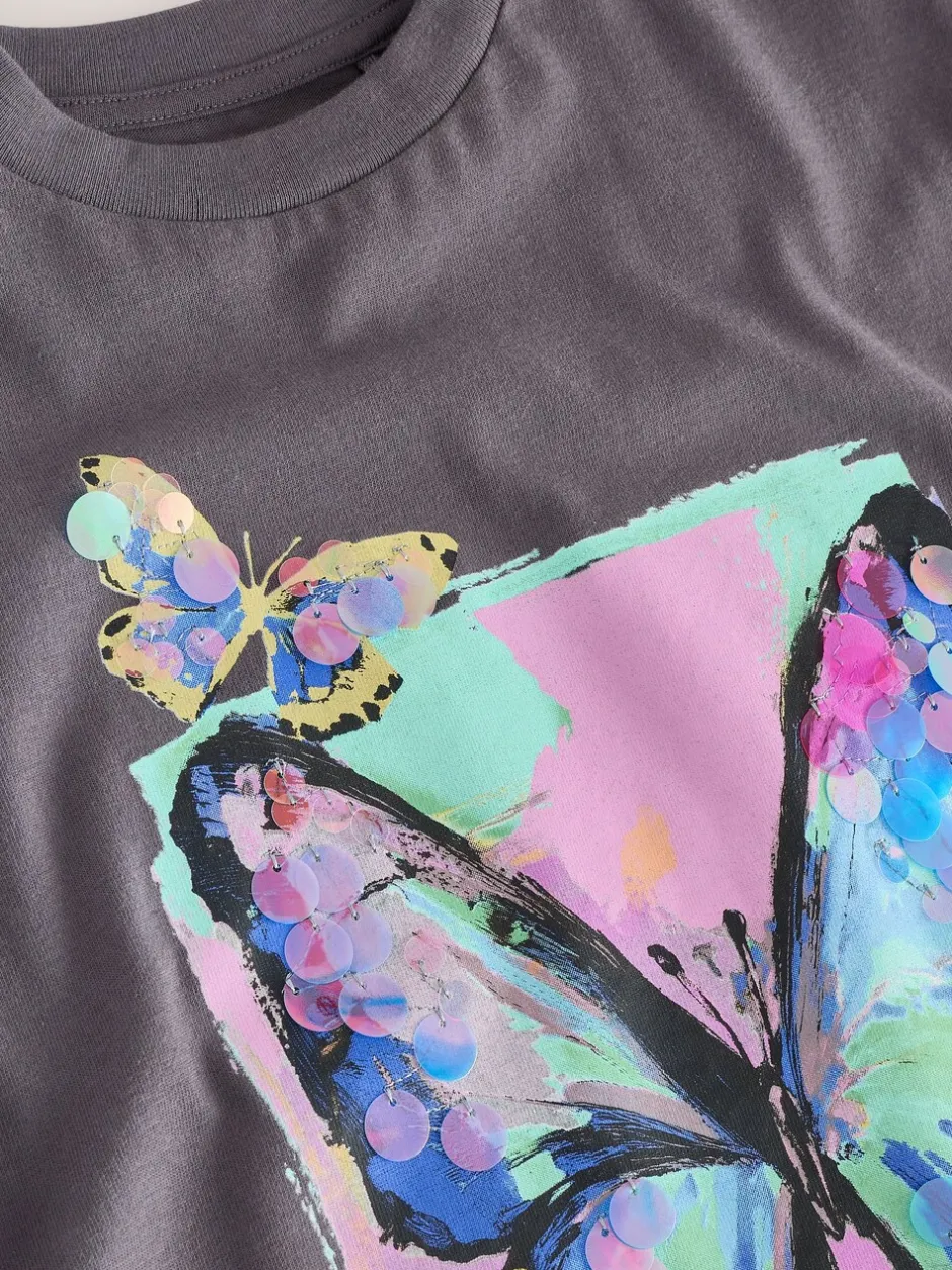 T-Shirts*Next Antracietgrijs vlinder - Sequin Oversized T-Shirt (3-16yrs)