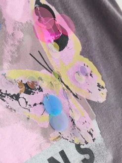T-Shirts*Next Antracietgrijs vlinder - Sequin Oversized T-Shirt (3-16yrs)