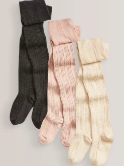 Sokken En Panty's|Multipacks*Next - Verpakking van 3 kabelmaillots met hoog katoengehalte Antracietgrijs/roze/crème