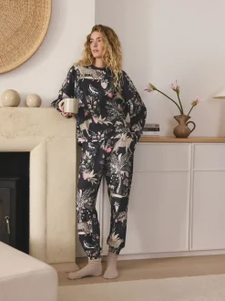 Pyjama's|Loungewear|Next Antracietkleurig met luipaardprint - Pyjama met lange mouwen