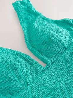 Badkleding|Next Aqua Groen Kreukeltextuur - Diepuitgesneden vormgevend buikcorrigerend badpak