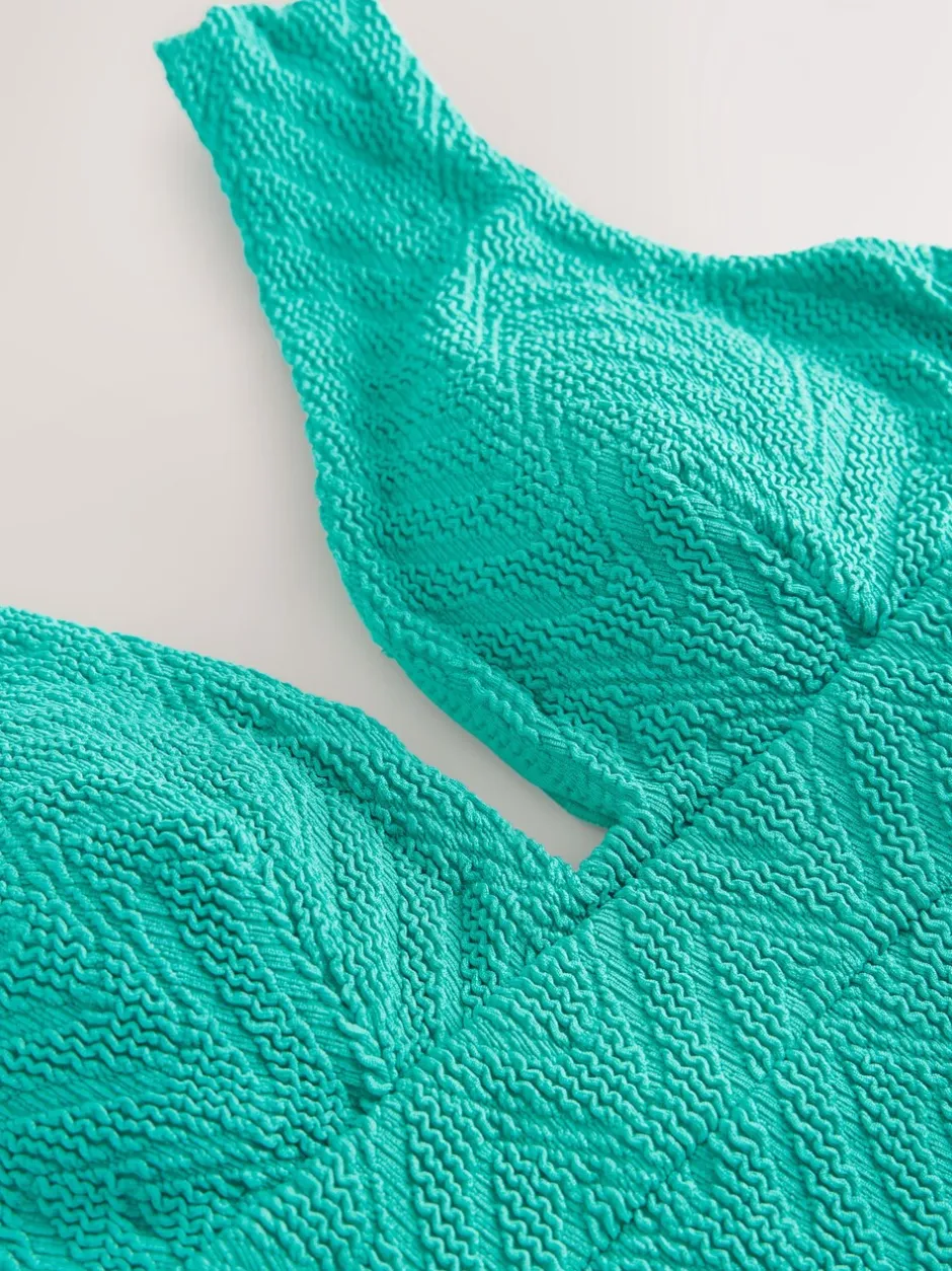 Badkleding|Next Aqua Groen Kreukeltextuur - Diepuitgesneden vormgevend buikcorrigerend badpak