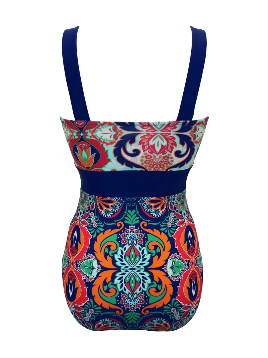 Badkleding|Pour Moi Aquablauw - Palm Springs corrigerend badpak met kleurvlakken