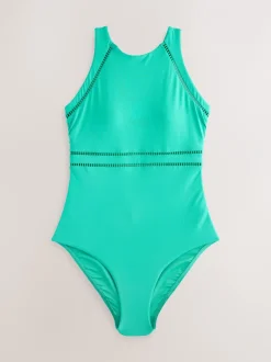 Badkleding|Next - Hoogsluitend ondersteunend badpak met buikcorrigerend effect Aquagroen