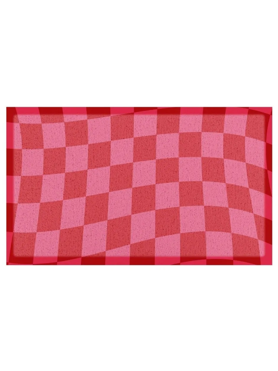Deurmatten|Artsy Mats Fuchsia Wavy Checkerboard Indoor Outdoor Doormat